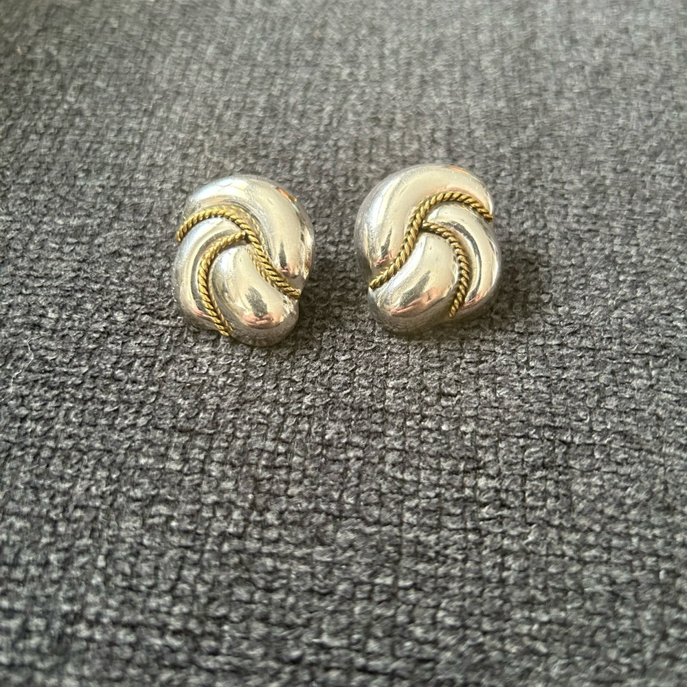 Silver and Gold Knot Earrings vintage 1970’s sterling silver